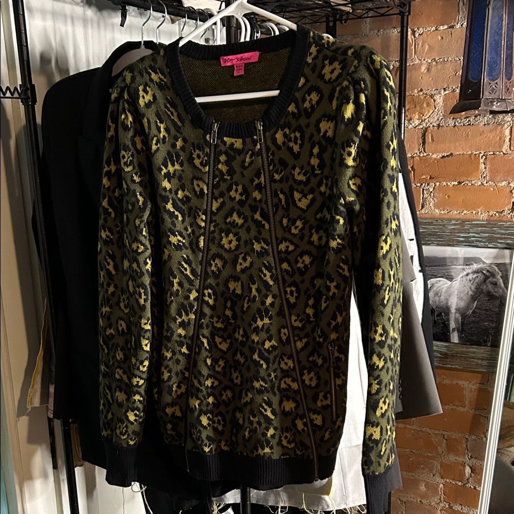 Betsey Johnson Black and Yellow Patterned Jacket with Zippers
